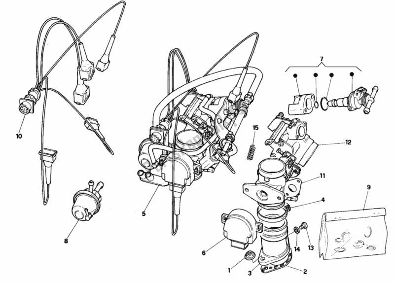 All parts for the Throttle Body of the Ducati Paso 907 I. E. 1993